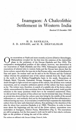 Inamgaon: a Chalcolithic Settlement in Western India Received 23 December 1969