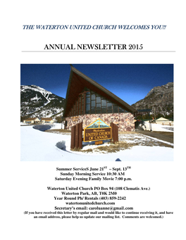 2015 Waterton United Church Newsletter