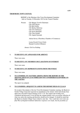 1 6/19 THORNBURY TOWN COUNCIL REPORT of the Meeting