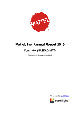 Mattel, Inc. Annual Report 2019