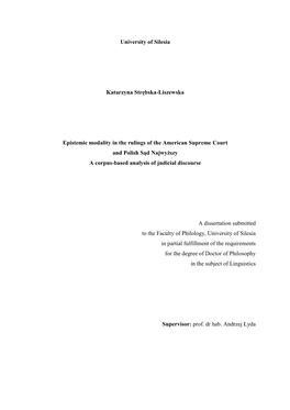 Epistemic Modality in the Rulings of the American Supreme Court and Polish Sąd Najwyższy a Corpus-Based Analysis of Judicial Discourse