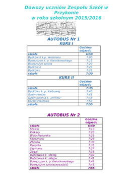Dowozy Uczniów Zespołu Szkół W Przykonie W Roku Szkolnym 2015/2016