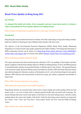 Beach Water Quality in Hong Kong 2013