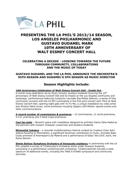 Presenting the La Phil's 2013/14 Season, Los Angeles Philharmonic