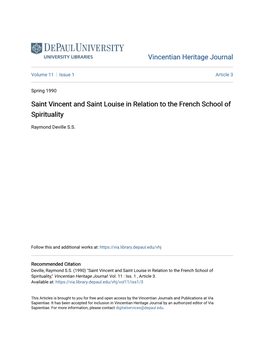 Saint Vincent and Saint Louise in Relation to the French School of Spirituality