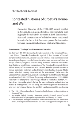 Contested Histories of Croatia's Home- Land War