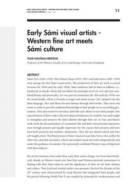 EARLY SÁMI VISUAL ARTISTS - WESTERN FINE ARTS MEETS SÁMI CULTURE TUIJA HAUTALA-HIRVIOJA | Pages 11-40 11