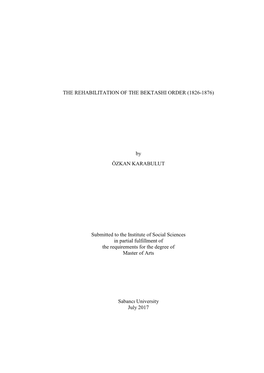 THE REHABILITATION of the BEKTASHI ORDER (1826-1876) By