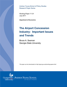 The Airport Concession Industry: Important Issues and Trends