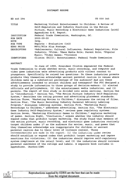 A Review of Self-Regulation and Industry Practices in the Motion Picture, Music Recording & Electronic Game Industries [With] Appendices A-K