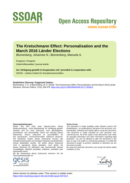 The Kretschmann Effect: Personalisation and the March 2016 Länder Elections Blumenberg, Johannes N.; Blumenberg, Manuela S