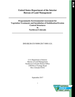 United States Department of the Interior Bureau of Land Management