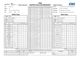 Fina Water Polo Scoresheet