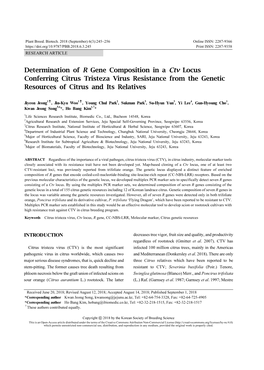 Determination of R Gene Composition in a Ctv Locus Conferring Citrus Tristeza Virus Resistance from the Genetic Resources of Citrus and Its Relatives