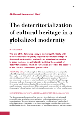 The Deterritorialization of Cultural Heritage in a Globalized Modernity