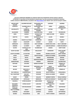 Liste Des Communes Membres Du Syndicat Mixte Des Transports Artois