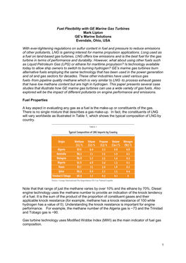Fuel Flexibility with GE Marine Gas Turbines Mark Lipton GE’S Marine Solutions Evendale, Ohio, USA
