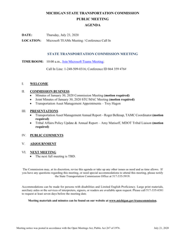 State Transportation Commission July 23, 2020 Tribal