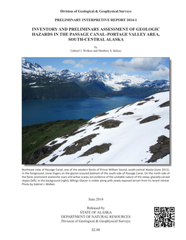 Inventory and Preliminary Assessment of Geologic Hazards in the Passage Canal–Portage Valley Area, South-Central Alaska