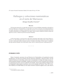 Hallazgos Y Colecciones Numismáticas En El Norte De Marruecos Enrique Gozalbes Cravioto*