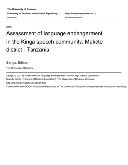 Assessment of Language Endangerment in the Kinga Speech Community: Makete District - Tanzania