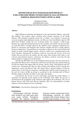 KONSENTRASI DAN INTEGRASI KEPEMILIKAN PADA INDUSTRI MEDIA INTERNASIONAL DALAM PERANG FORMAT HIGH DEFINITION OPTICAL DISK -.: Universitas Semarang