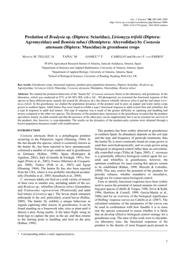Predation of Bradysia Sp. (Diptera: Sciaridae), Liriomyza Trifolii (Diptera