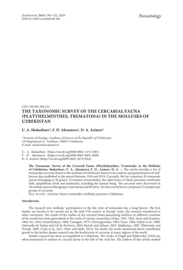 Platyhelminthes, Trematoda) in the Mollusks of Uzbekistan