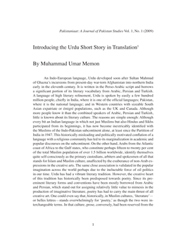 Introducing the Urdu Short Story in Translation1 by Muhammad Umar