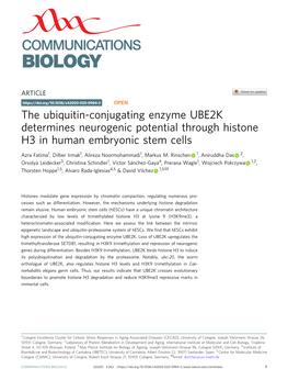 The Ubiquitin-Conjugating Enzyme UBE2K Determines Neurogenic Potential Through Histone H3 in Human Embryonic Stem Cells