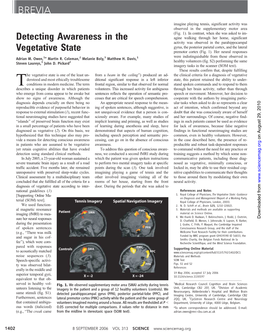 Detecting Awareness in the Vegetative State BREVIA