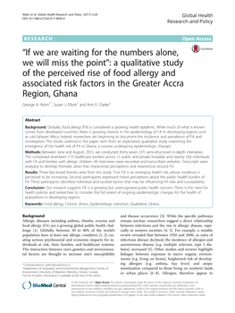 A Qualitative Study of the Perceived Rise of Food Allergy and Associated Risk Factors in the Greater Accra Region, Ghana George A