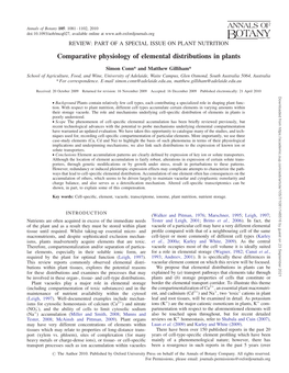 Comparative Physiology of Elemental Distributions in Plants