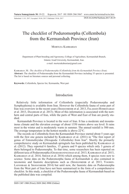 The Checklist of Poduromorpha (Collembola) from the Kermanshah Province (Iran)