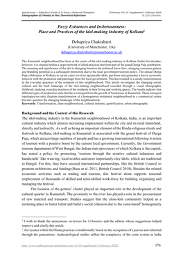 Fuzzy Existences and In-Betweenness: Place and Practices of the Idol-Making Industry of Kolkata1 Debapriya Chakrabarti