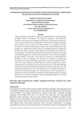 271 a Minimalist Contrastive Distribution of Intonational Phonology of English and Tonal Phonology of Igbo Egonu Ngozi Grace