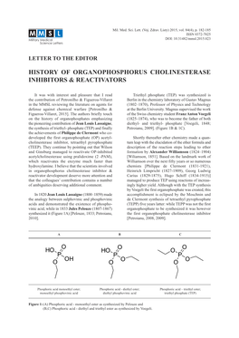 History of Organophosphorus Cholinesterase Inhibitors & Reactivators