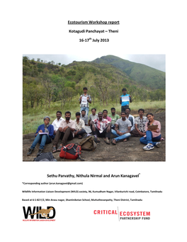 Ecotourism Workshop Report Kotagudi Panchayat – Theni 16-17