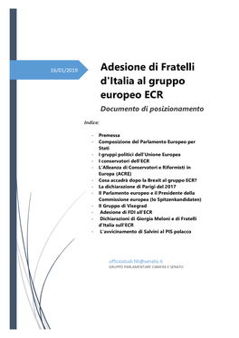 Adesione Di Fratelli D'italia Al Gruppo Europeo ECR Documento Di Posizionamento