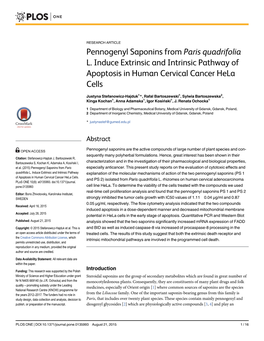 Pennogenyl Saponins from Paris Quadrifolia L. Induce Extrinsic and Intrinsic Pathway of Apoptosis in Human Cervical Cancer Hela Cells