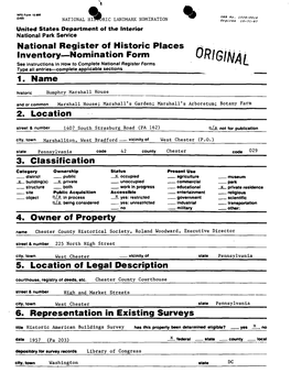 National Register of Historic Places Inventory — Nomination Form 3. Classification 4. Owner of Property 5. Location of Legal D