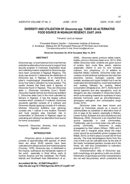 DIVERSITY and UTILIZATION of Dioscorea Spp. TUBER AS ALTERNATIVE FOOD SOURCE in NGANJUK REGENCY, EAST JAVA