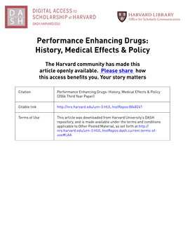 Performance Enhancing Drugs: History, Medical Effects & Policy
