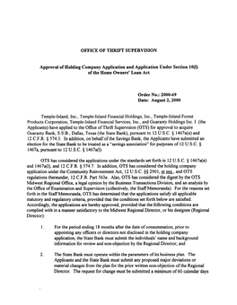 60069, DO 00-69, Approval of Holding Company Application And