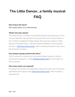 The Little Dancer...A Family Musical FAQ