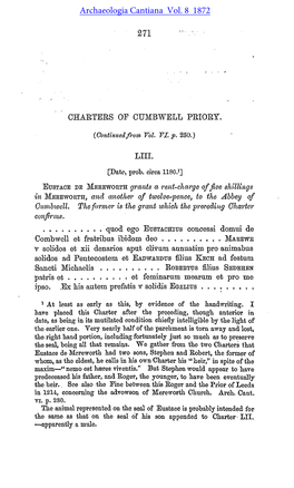 Charters of Cumbwell Proiry. PART