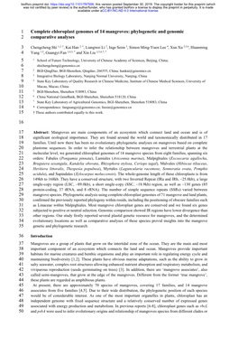 Complete Chloroplast Genomes of 14 Mangroves: Phylogenetic and Genomic 2 Comparative Analyses