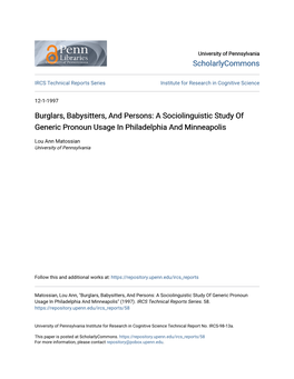 A Sociolinguistic Study of Generic Pronoun Usage in Philadelphia and Minneapolis