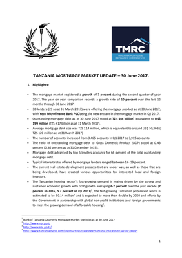 TANZANIA MORTGAGE MARKET UPDATE – 30 June 2017