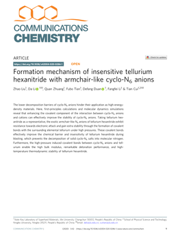 Formation Mechanism of Insensitive Tellurium Hexanitride with Armchair